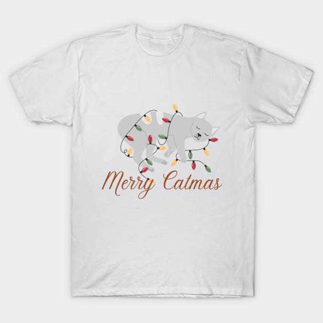 Merry Catmas Sleeping Cat T-Shirt by TammyWinandArt